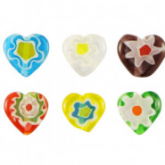 Millefiori beads heart flower 9-10x10mm - Multicolor